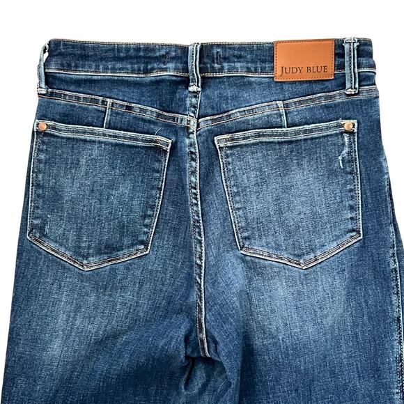 Judy Blue Straight Fit Jeans Women’s Size 11/30 Dark Wash Short Inseam 27Stretch - Picture 4 of 9